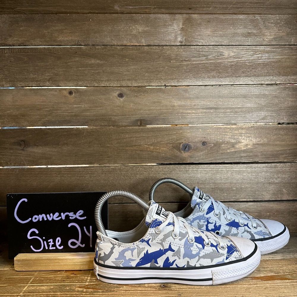 Kids Converse CTAS Blue Sharks Casual Low Skateboarding Sneakers Shoes Size 2 Y